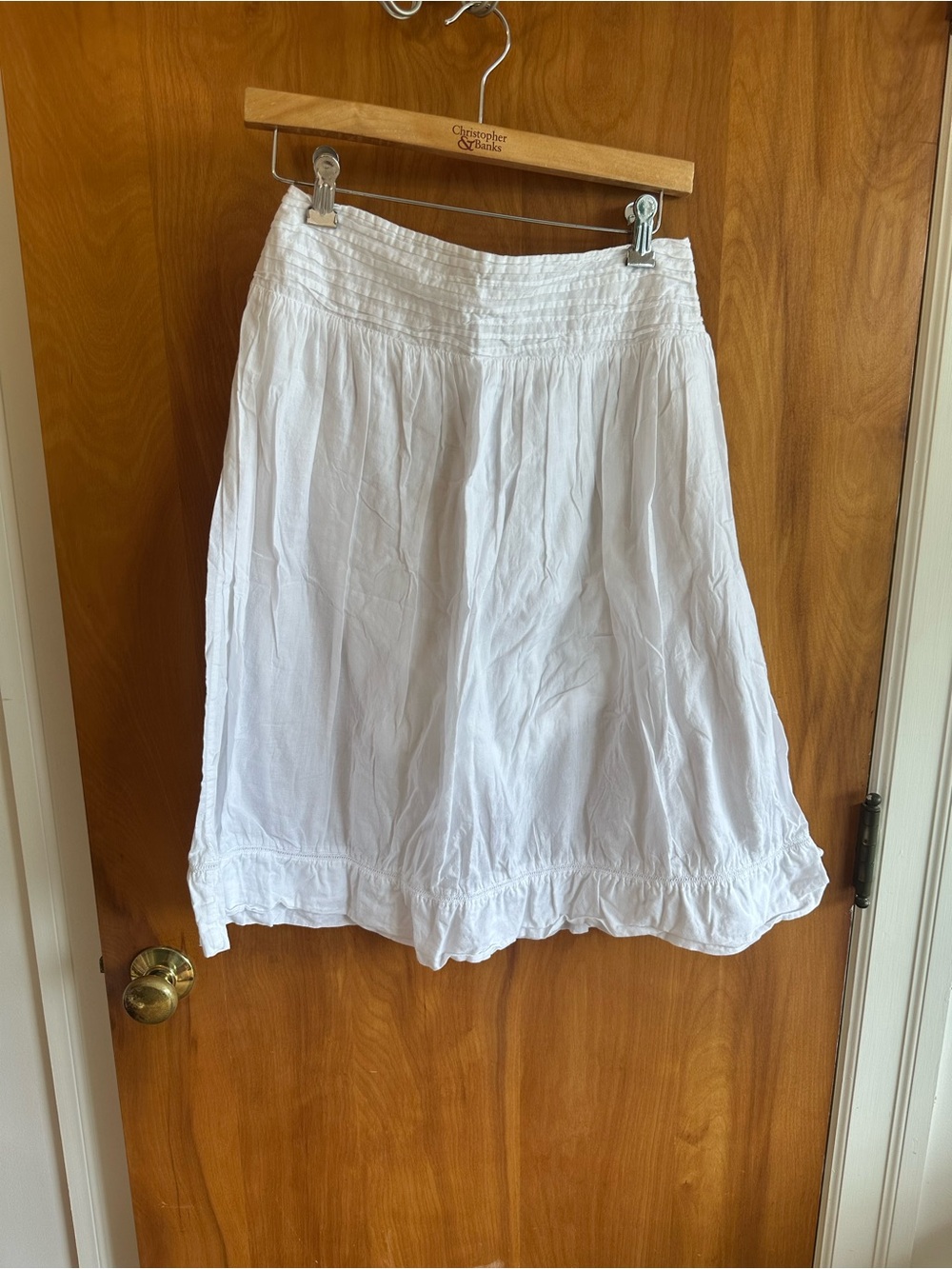 Studio West White A-Line Midi Skirt with Ruffled Hem